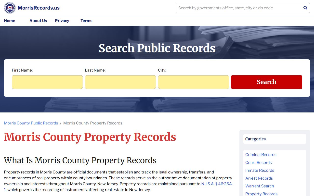 Morris County property records system for Parsippany-Troy Hills Township deed records