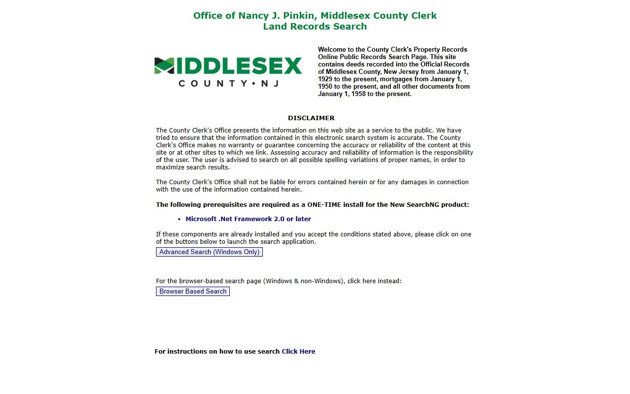 Middlesex County land records search for Woodbridge Township deed records
