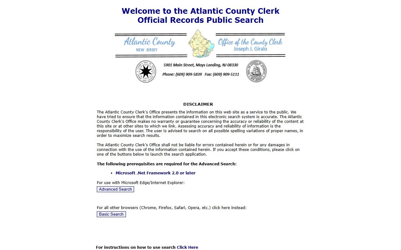 Atlantic County official records public search system for deed records