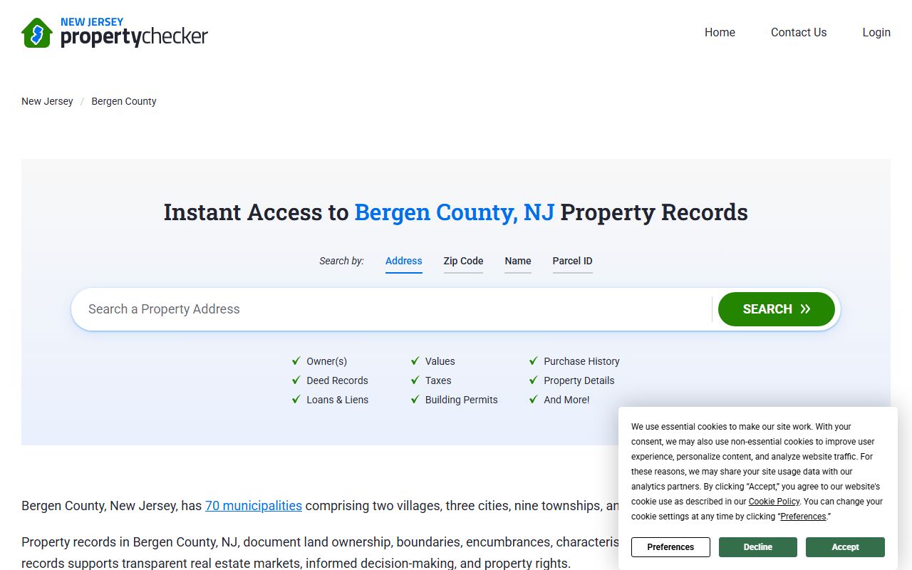 Bergen County New Jersey property and deed records information