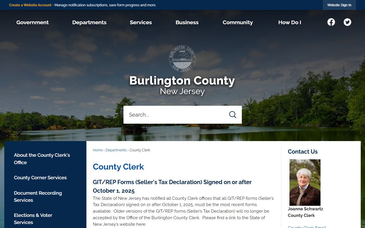Burlington County Clerk's Office website for deed records
