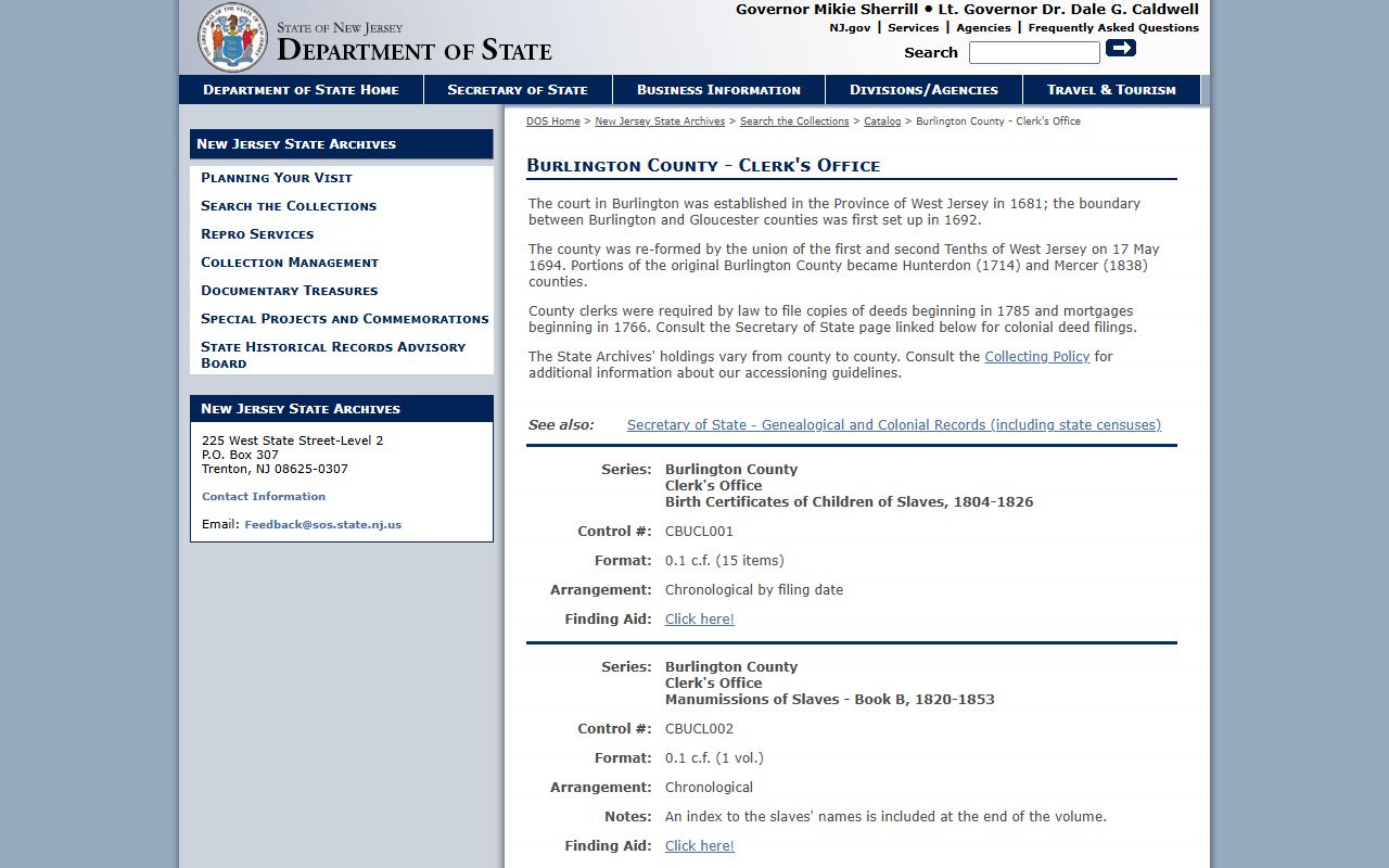 State Archives Burlington County historical deed records