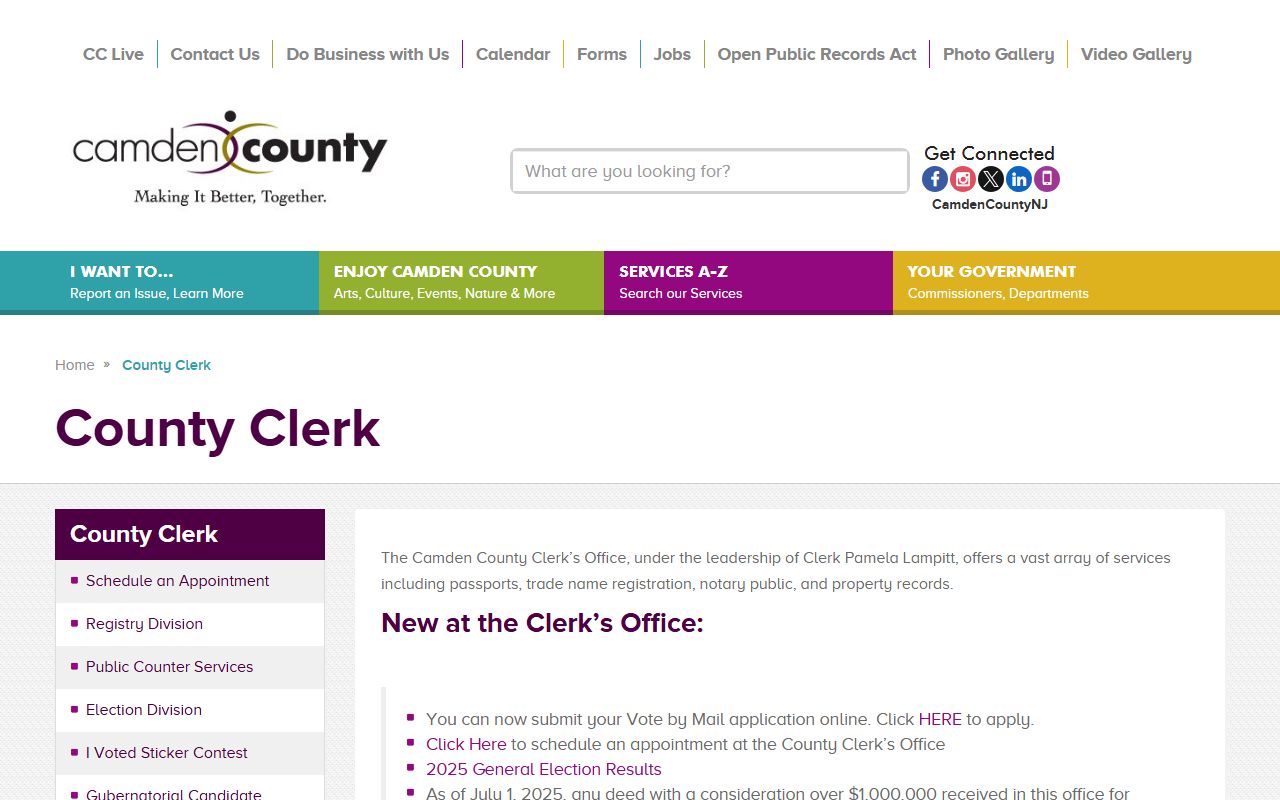 Camden County Clerk's Office deed records page