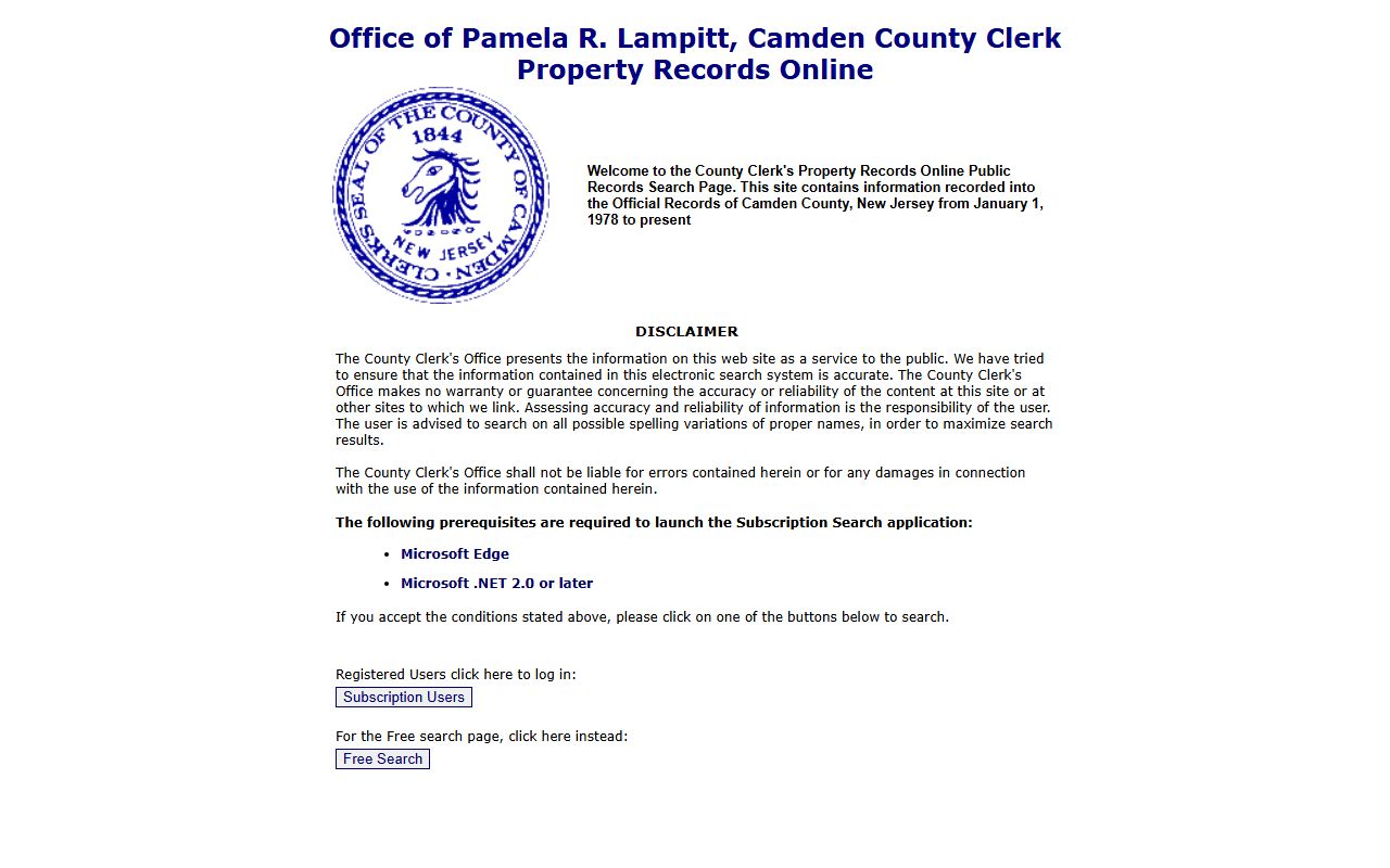 Camden County property records search portal for deed records