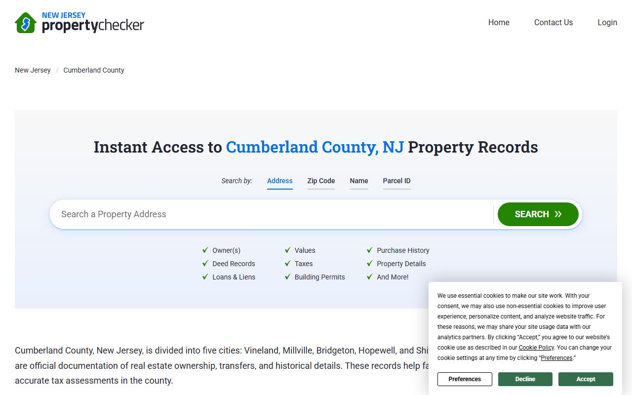 Cumberland County New Jersey property records and deed records
