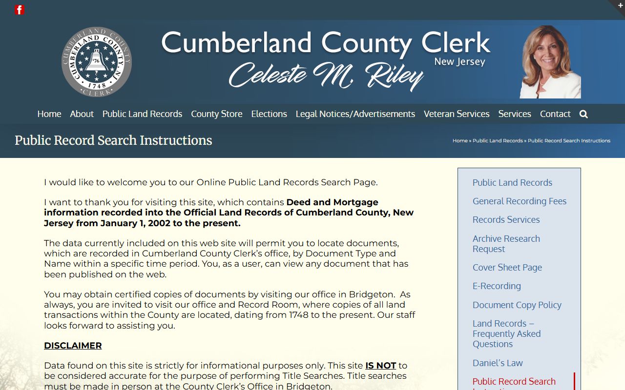 Cumberland County public record search instructions for deed records