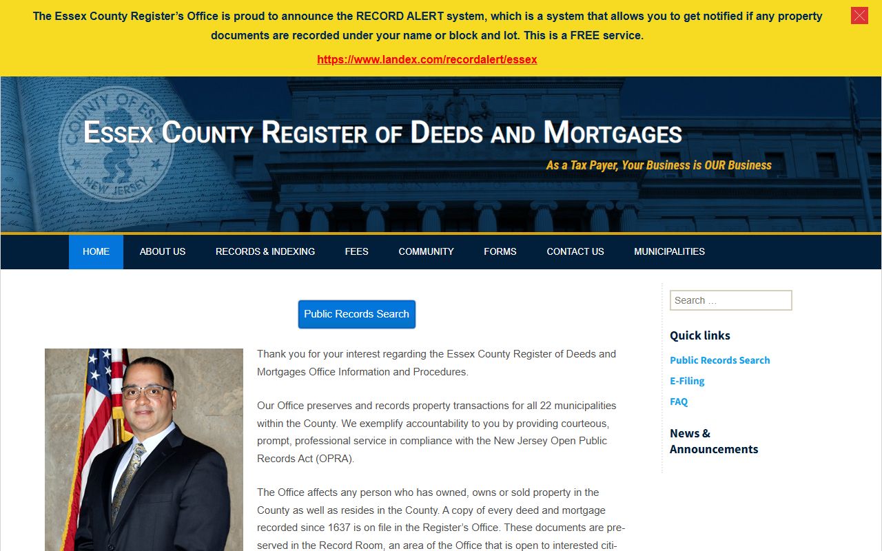 Essex County Register of Deeds office for deed records
