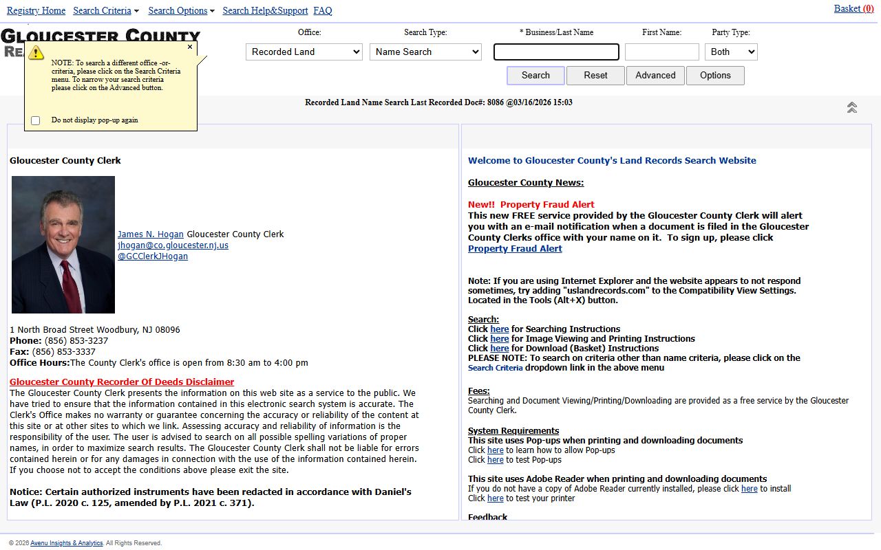 Gloucester County Land Records Search portal for deed records