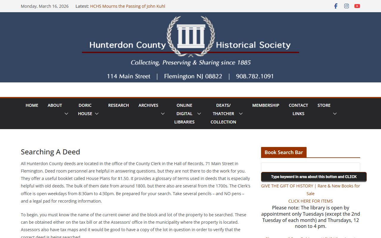Hunterdon County Historical Society guide to searching deed records