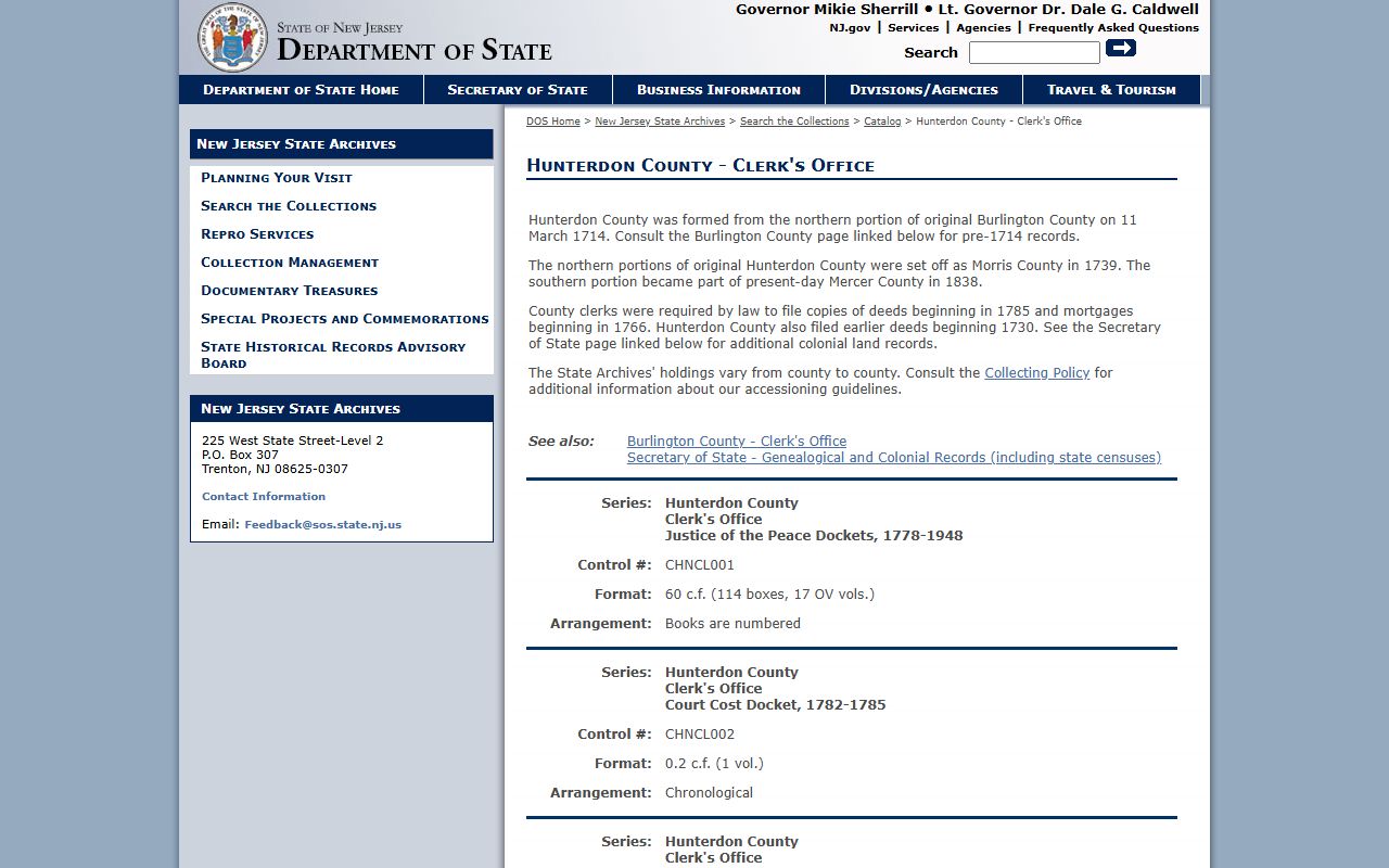 New Jersey State Archives holdings for Hunterdon County deed records