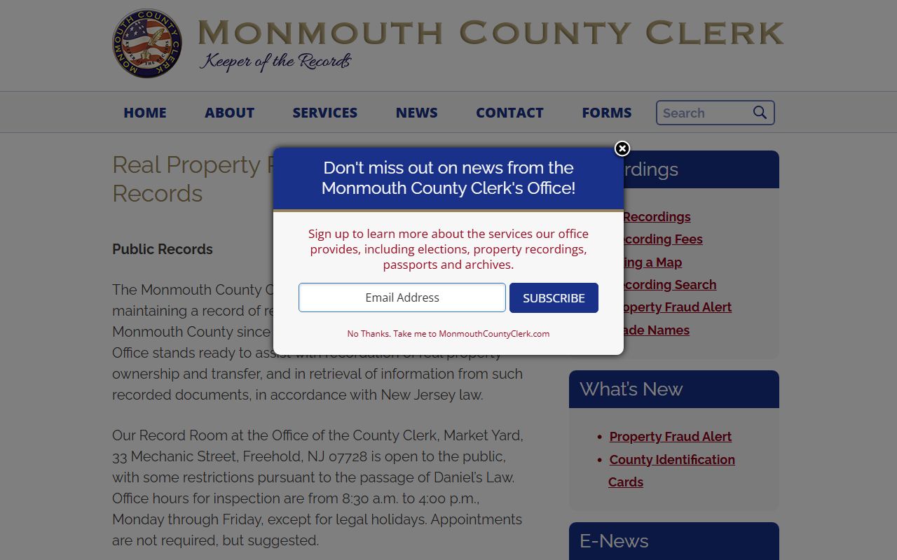 Monmouth County real property recordings page for deed records