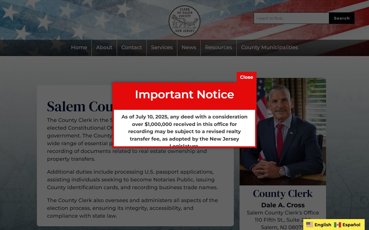 Salem County Clerk's office for deed records