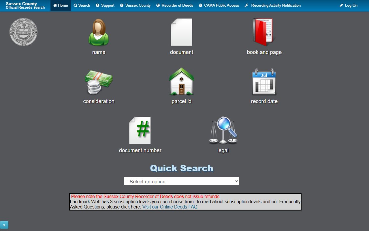 Sussex County Landmark Web online deed records search