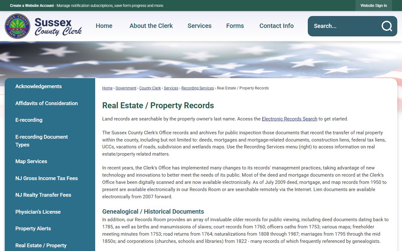 Sussex County real estate property deed records page