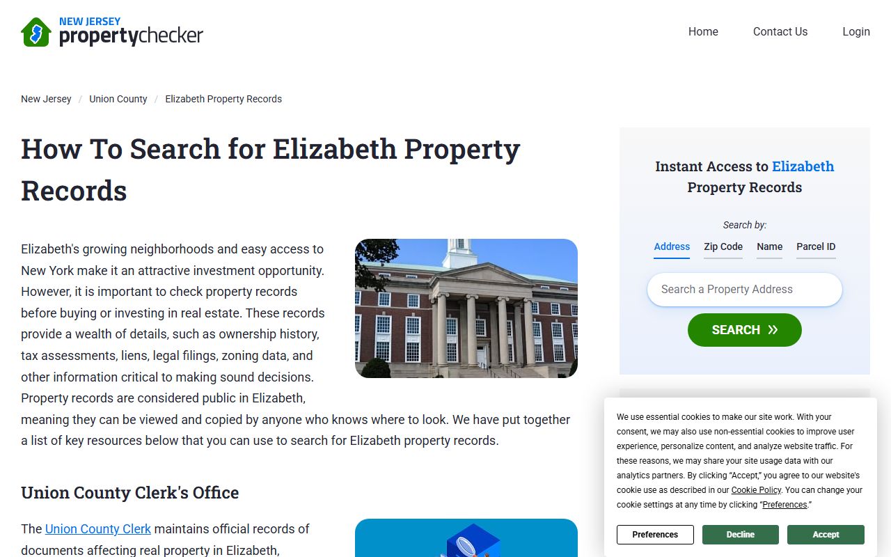 Elizabeth property deed records in Union County