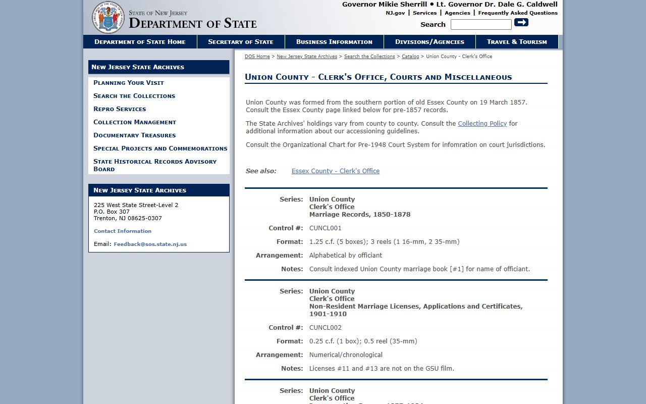 New Jersey State Archives Union County deed records