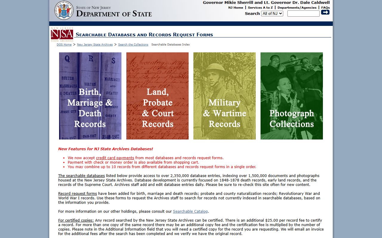 New Jersey State Archives deed records database search portal