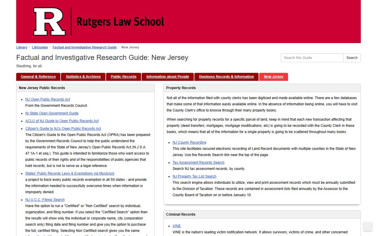 Rutgers Law Library guide to New Jersey deed records research
